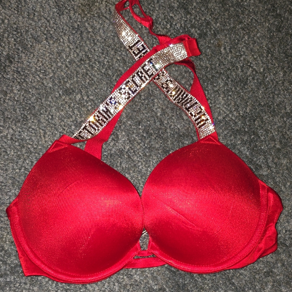 Red Rhinestone Embellished Bra